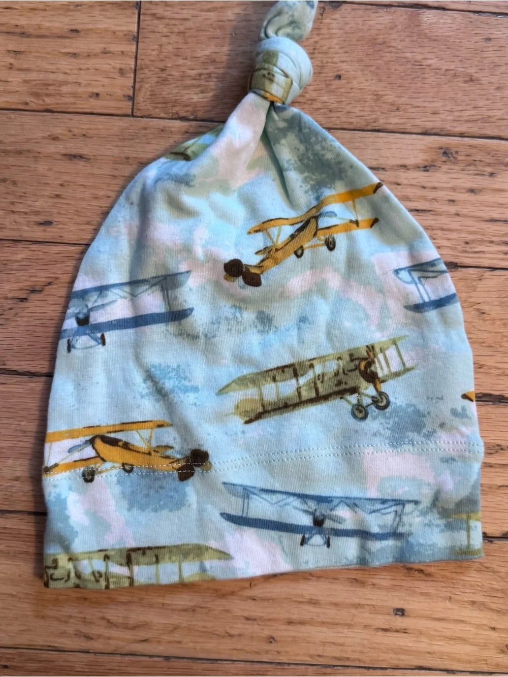 Milkbarn Airplane Print Baby Bodysuit & Knot Hat 3-6 months organic cotton